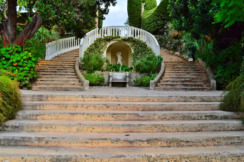 Grand staircase in garden, Rothschild Villa, Nice, France