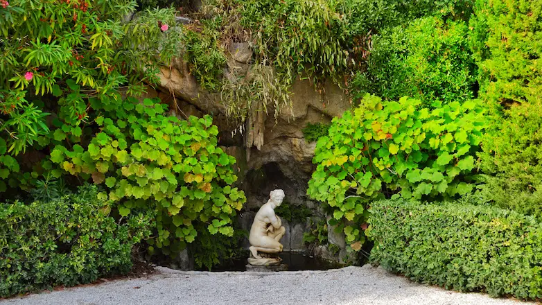 Statue in front of villa, Rothschild Villa, Nice, France