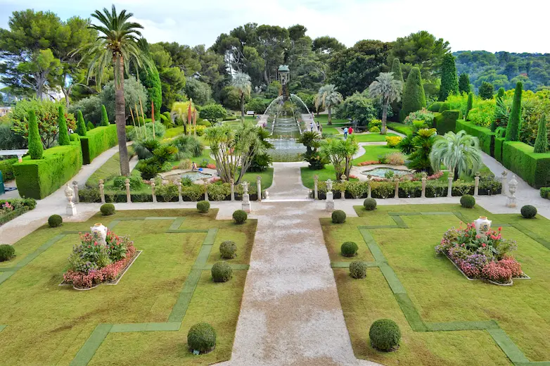 Terrace view of gardens, Rothschild Villa, Nice, France